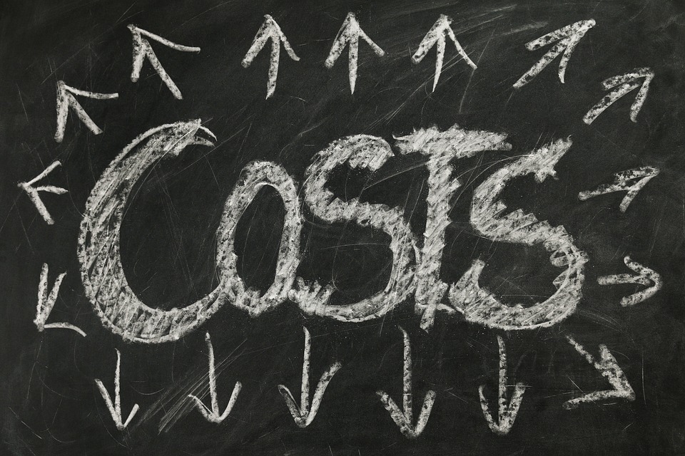 Word “cost” spelled on a blackboard