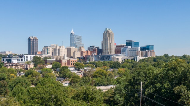 An aerial shot of Raleigh, North Carolina.