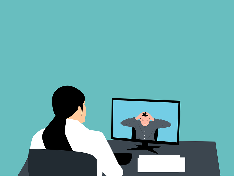 Vector illustration of a therapist giving an online counseling session.