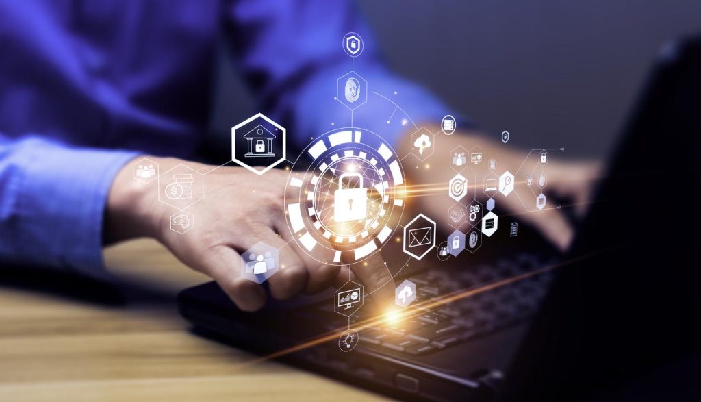 Businessman leveraging AI-based cybersecurity tools.