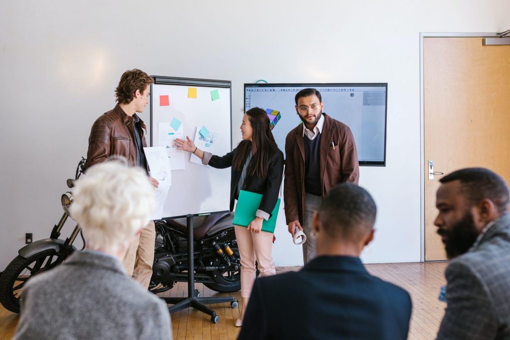Entrepreneurs making a pitch to investors