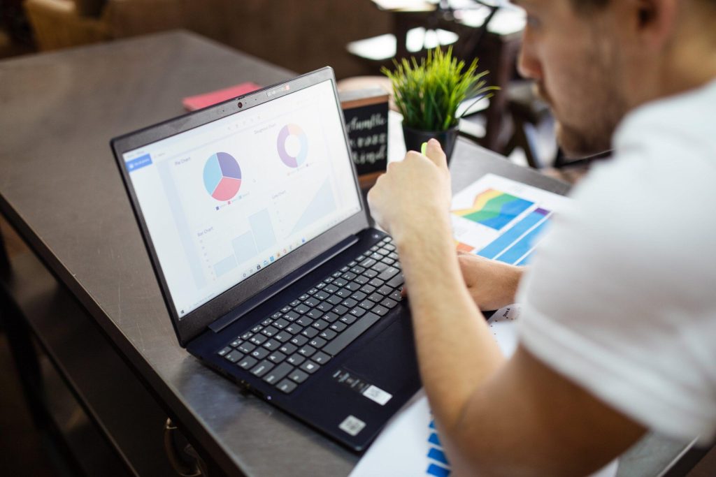 A small business owner using financial tools.