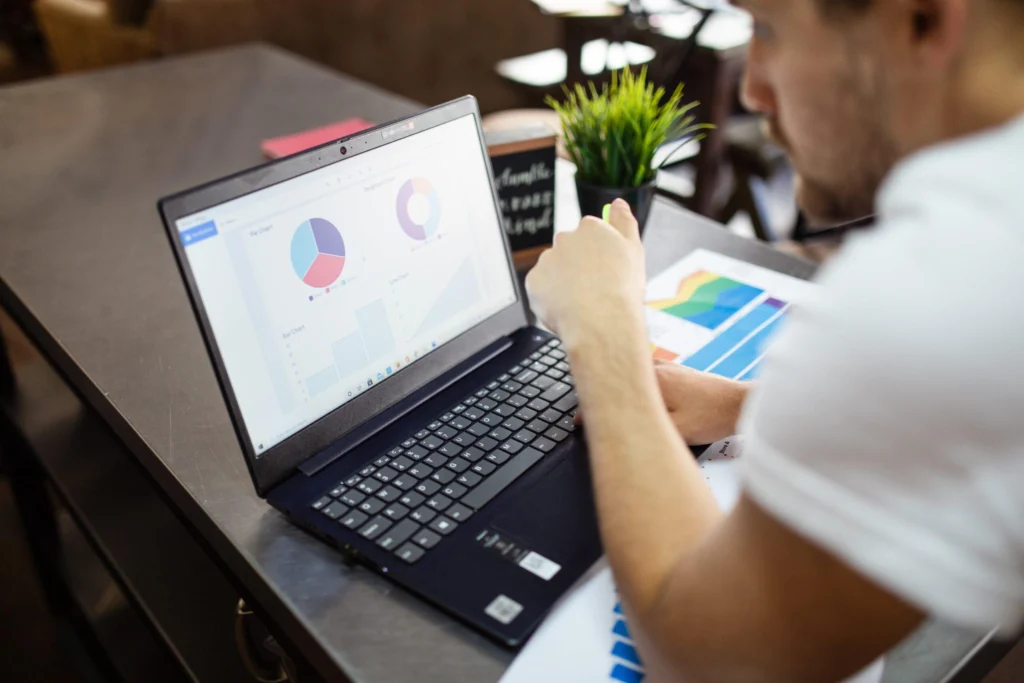 A small business owner using financial tools.