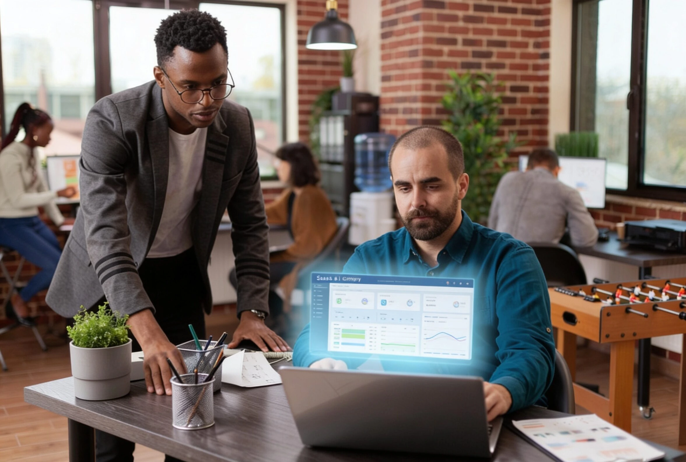 SaaS and AI startup team using analytics dashboards for revenue recognition and ARR reporting